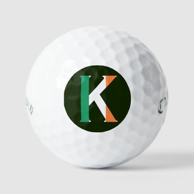 K Monogram overlaid on Irish Flag css gbcnt Golf Balls (Front)