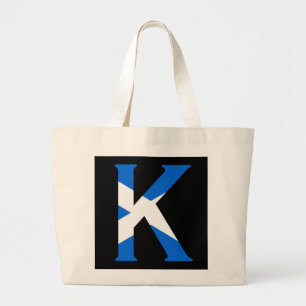 K Monogram overlaid on Scottish Flag jtcn Large Tote Bag