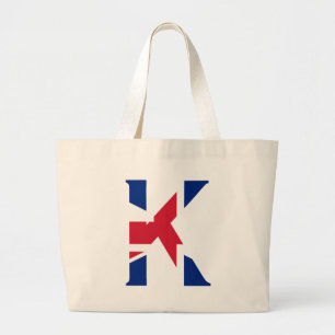 K Monogram overlaid on Union Jack Flag jtcnt Large Tote Bag