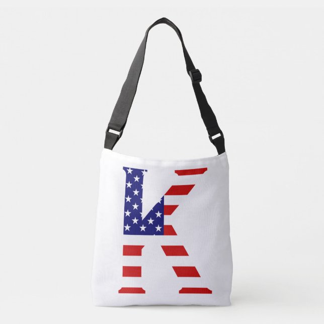 K Monogram overlaid on USA Flag cbbcnt Crossbody Bag (Front)