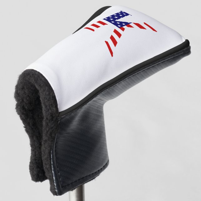 K Monogram overlaid on USA Flag pccnt Golf Head Cover (3/4 Front)