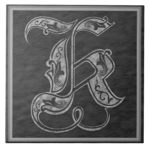 K Monogram "Royal Grey Stone" Ceramic Tile