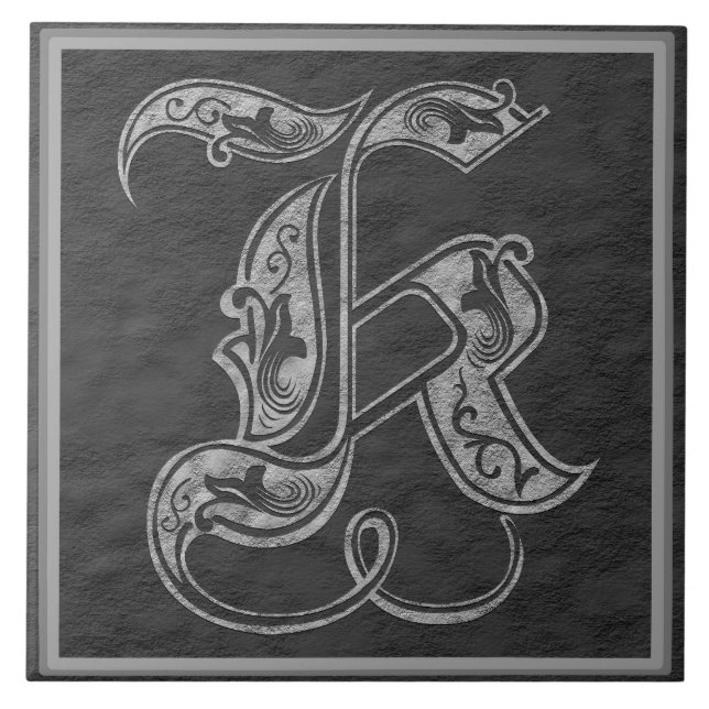 K Monogram "Royal Grey Stone" Ceramic Tile (Front)