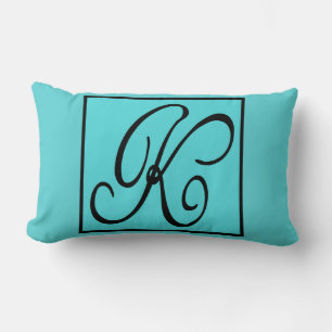 K PILLOW- The Letter K on Aqua Background Lumbar Cushion