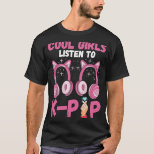 K Pop Cool Girls Heart Korean Headphone Music K Po T-Shirt