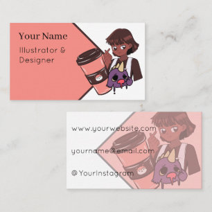 K-pop Finger Heart & Takeaway Coffee – Kawaii Anim Business Card