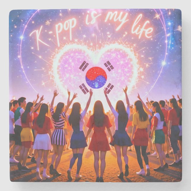 K-pop Is My Life Etched Across the Galaxy Stone Coaster (Front)