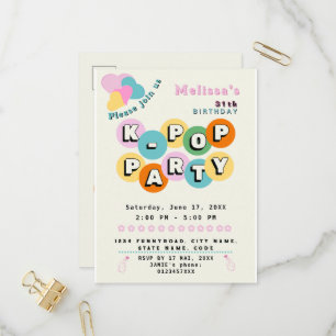 K-pop korean pop music theme birthday party invitation postcard