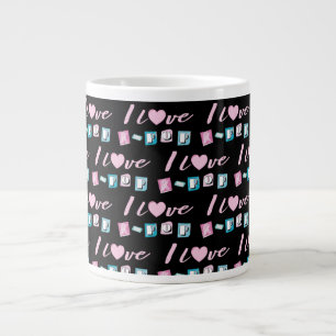 K-pop love korean music fan black pink blue large coffee mug