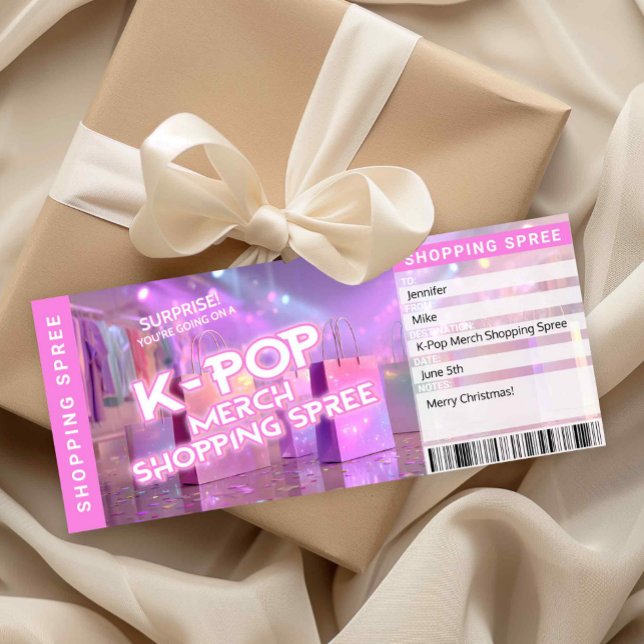 K-Pop Merch Shopping Spree Reveal Ticket Card (K-Pop Merch Shopping Spree Printable Ticket )