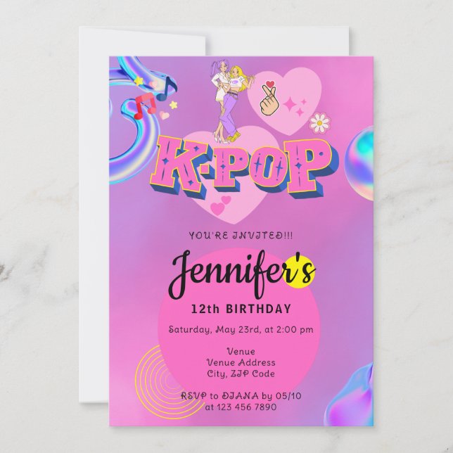 K-Pop Music Star  Korean Pop Theme Birthday Party Invitation (Front)