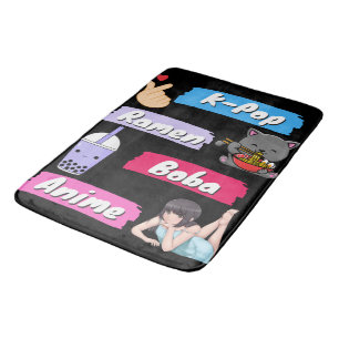 K-Pop, Ramen, Boba and Anime Pop Culture Fan Bath Mat