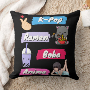 K-Pop, Ramen, Boba and Anime Pop Culture Fan   Cushion