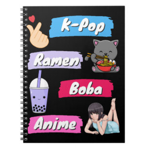 K-Pop, Ramen, Boba and Anime Pop Culture Fan Notebook