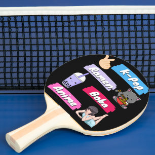 K-Pop, Ramen, Boba and Anime Pop Culture Fan Ping Pong Paddle