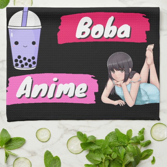K-Pop, Ramen, Boba and Anime Pop Culture Fan  Tea Towel (Folded)