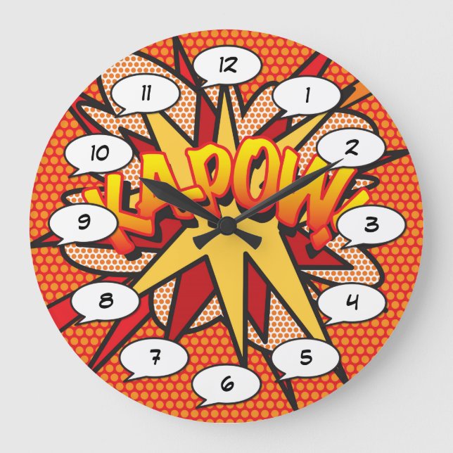 KA-POW Fun Comic Book Modern Typography Large Clock (Front)