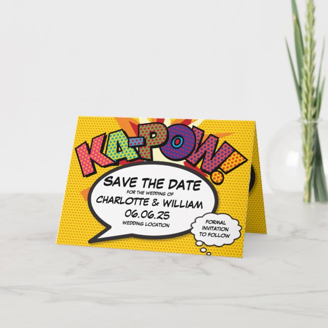 KA-POW Save the Date Fun Retro Comic Book Pop Art Announcement (Front)