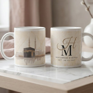 Kaaba Wedding Gift Muslim Couple Names Monogram Large Coffee Mug