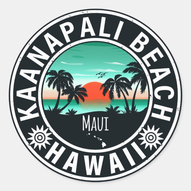 Ka'anapali Beach Hawaii Retro Sunset Souvenirs 60s Classic Round Sticker (Front)