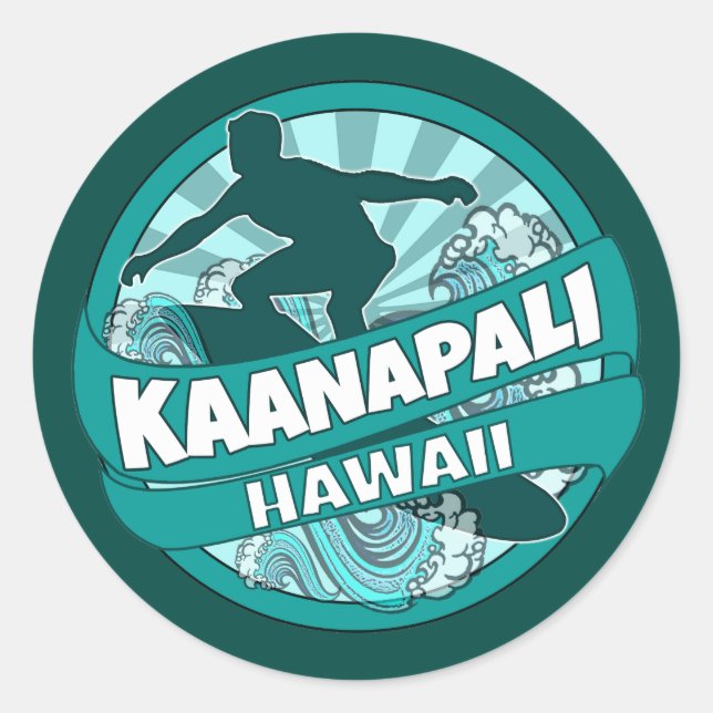 Kaanapali Hawaii teal surfer logo stickers (Front)
