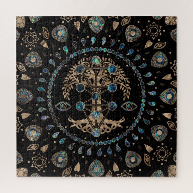 Kabbalah The Tree of Life Abalone and Gold Jigsaw Puzzle (Vertical)