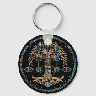 Kabbalah The Tree of Life Abalone and Gold Key Ring