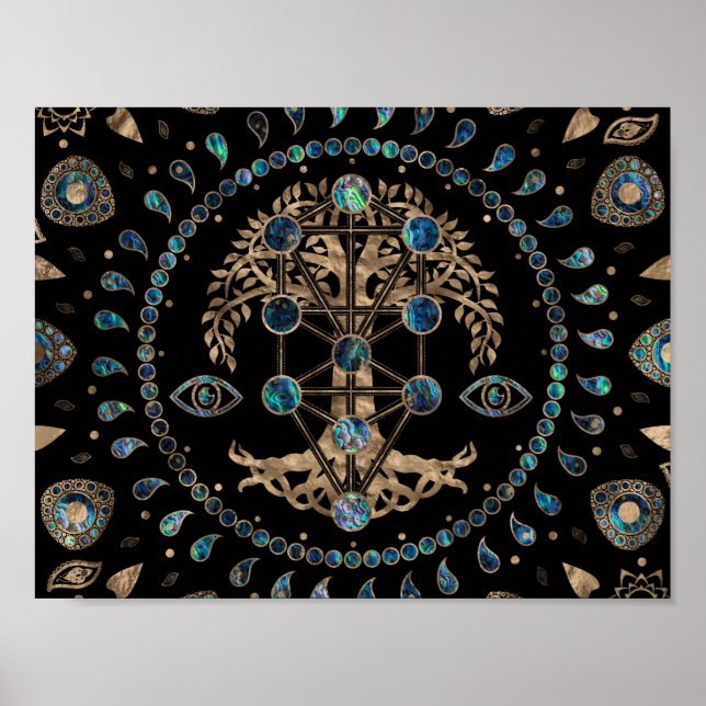 Kabbalah The Tree of Life Abalone and Gold Poster (Front)