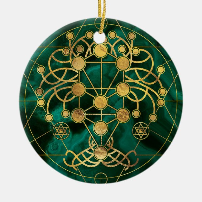 Kabbalah The Tree of Life -Malachite Ceramic Ornament (Front)