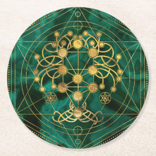 Kabbalah The Tree of Life -Malachite Round Paper Coaster