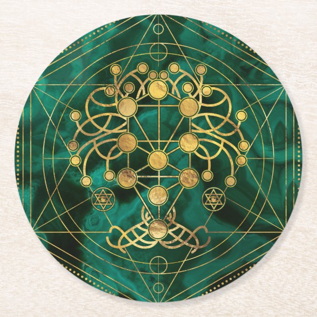 Kabbalah The Tree of Life -Malachite Round Paper Coaster (Front)