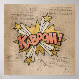 KABOOM! Vintage Comic Book Steampunk Pop Art Poster
