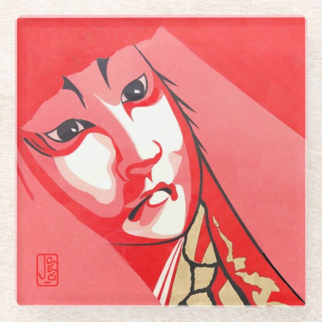 Kabuki Glass Coaster Square (Front)