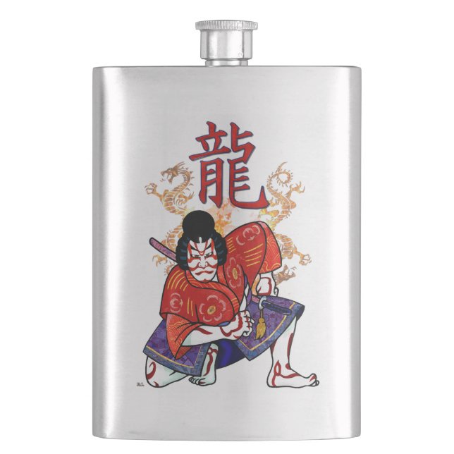 Kabuki Japanese Actor Folk Art Hip Flask (Front)