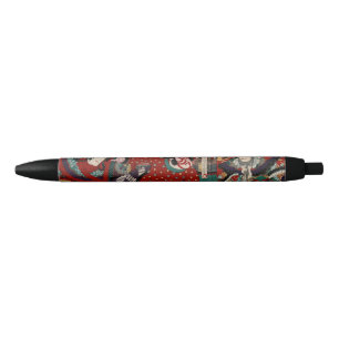 Kabuki Samurai Warriors Woodblock Black Ink Pen