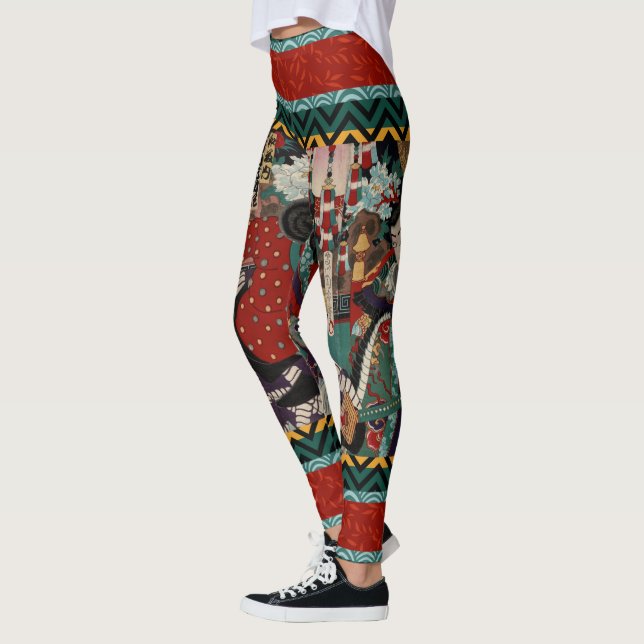 Kabuki Samurai Warriors Woodblock Leggings (Left)