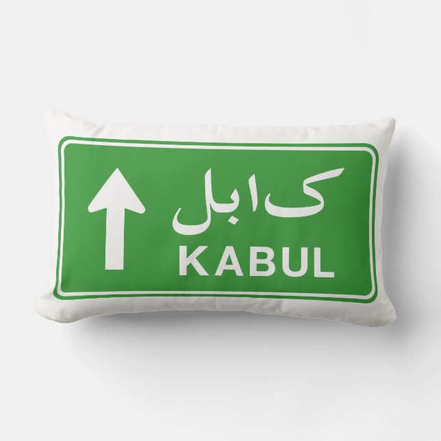 Kabul, Afghanistan Highway Traffic Street Sign Lumbar Cushion (Front)