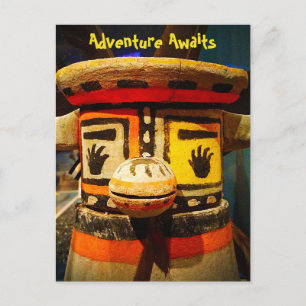 Kachina Doll Face Photo Adventure Awaits Cute Bold Postcard