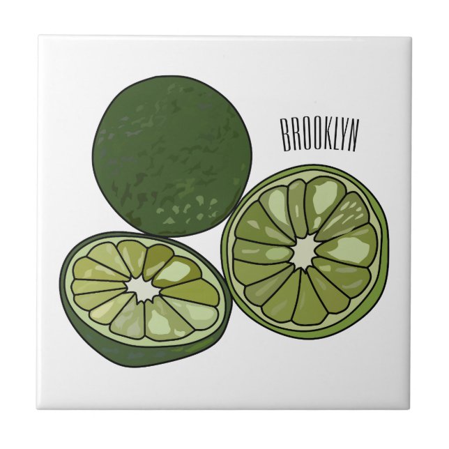 Kaffir lime cartoon illustration ceramic tile (Front)