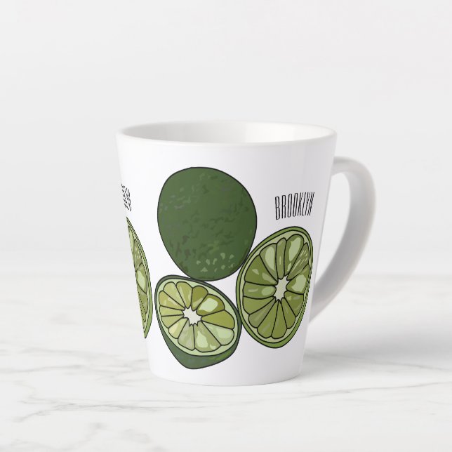 Kaffir lime cartoon illustration latte mug (Right Angle)