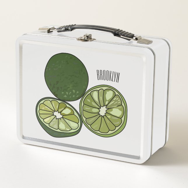 Kaffir lime cartoon illustration metal lunch box (Front)