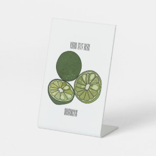 Kaffir lime cartoon illustration pedestal sign