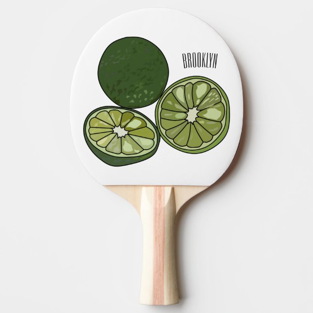 Kaffir lime cartoon illustration ping pong paddle (Front)