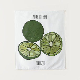 Kaffir lime cartoon illustration tapestry