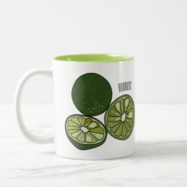 Kaffir lime cartoon illustration Two-Tone coffee mug (Left)