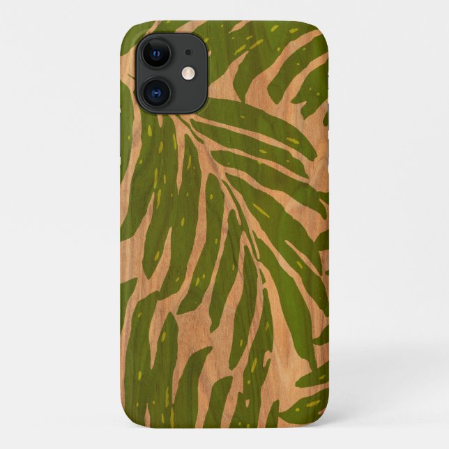 Kahanu Hawaiian Palm Faux Wood in Green Case-Mate iPhone Case (Back)