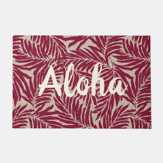 Kahanu Palms Hawaiian Faux Linen Texture Aloha Doormat (Front)