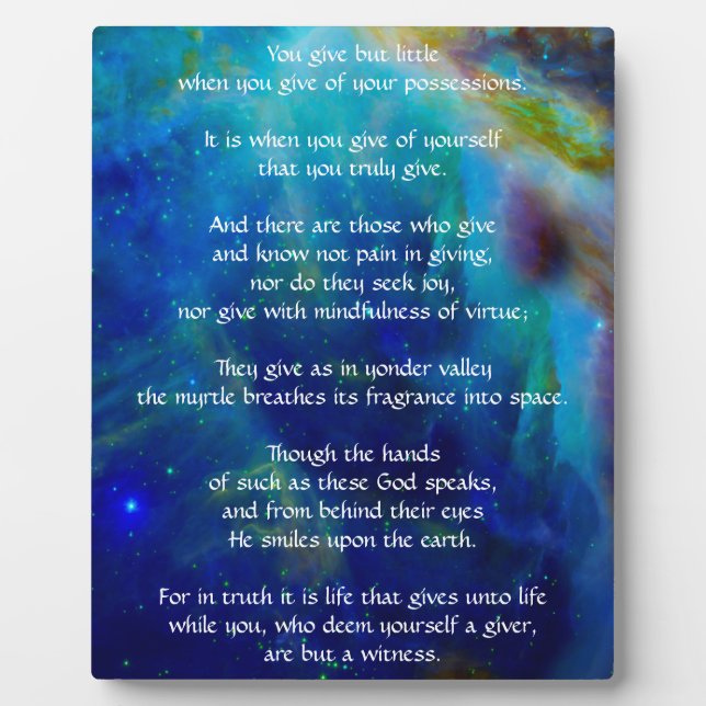 Kahlil Gibran on Giving Plaque (Front)