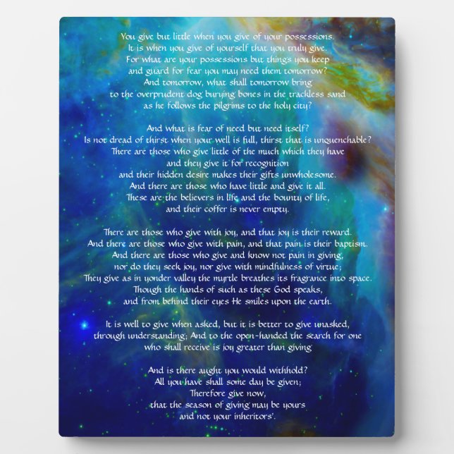 Kahlil Gibran on giving Plaque (Front)