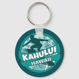 Kahului Hawaii teal surfer logo keychain